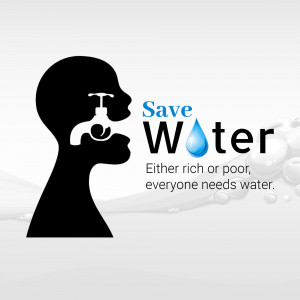 Silhouette of a head with a water drop replacing the mouth, promoting water conservation.