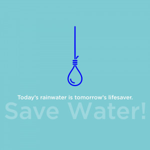Illustration of a raindrop with a rope, promoting water conservation.