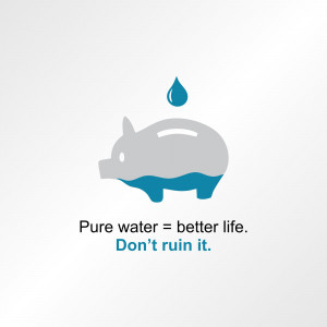 Piggy bank filling with water drop, representing saving water and money.