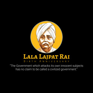 Portrait of Lala Lajpat Rai with text commemorating his birth anniversary