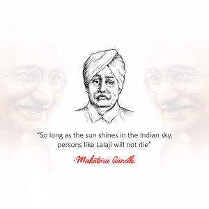 Sketch portrait of Lal Lajpat Rai with a quote by Mahatma Gandhi