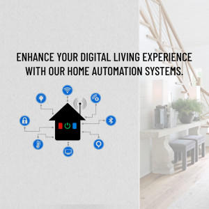 Illustration of a smart home with connected devices and a control panel.