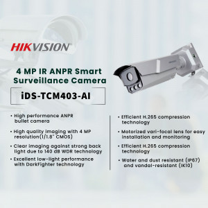 Hikvision 4MP IR ANPR Smart Surveillance Camera - iDS-TCM403-AI