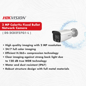Hikvision 2MP ColorVu Fixed Bullet Network Camera (DS-2CD2T27G1-L)