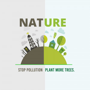 Illustration depicting the contrast between pollution and a healthy environment.