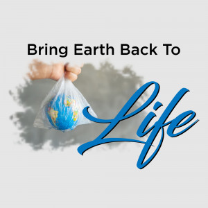 Hand holding a plastic bag with the Earth inside, symbolizing environmental conservation.