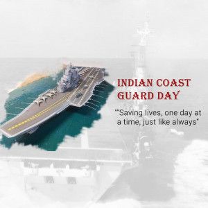 Image depicting an Indian Coast Guard ship at sea with text 'Indian Coast Guard Day'