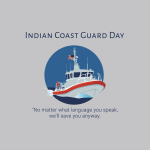Indian Coast Guard Day graphic with a coast guard ship