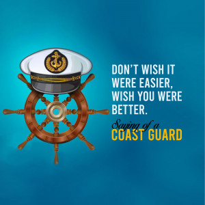 Image of a ship's wheel with a captain's hat and motivational text.