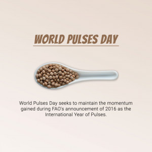 A spoon filled with pulses with the text 'World Pulses Day'