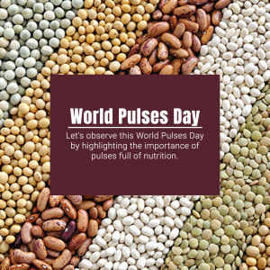 Assortment of pulses and beans with a World Pulses Day graphic