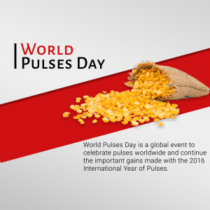 Image promoting World Pulses Day with spilled pulses and a burlap sack.