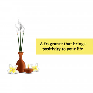 Incense sticks, candle, and flowers with text promoting positivity