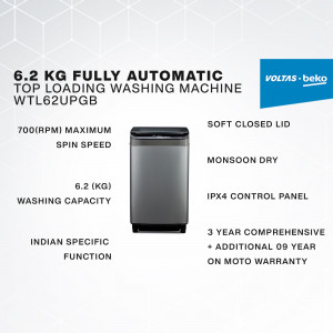 Voltas Beko 6.2 kg Fully Automatic Washing Machine - WTL62UPGB
