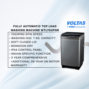 Voltas 7kg Fully Automatic Top Load Washing Machine - WTL70UPGB