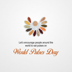 Assorted pulses arranged in a flower shape with text celebrating World Pulses Day