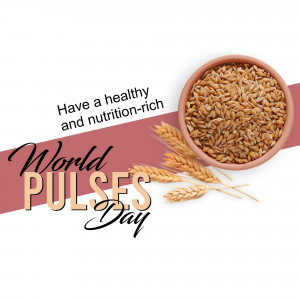 Bowl of pulses with wheat stalks and World Pulses Day text