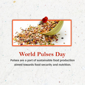 A variety of pulses spilling from a green pod with text 'World Pulses Day'