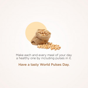 A bag of pulses with scattered beans and text promoting healthy eating for World Pulses Day.