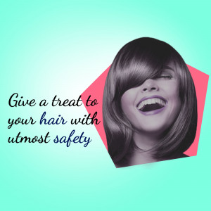 Woman smiling with hair care product promotion