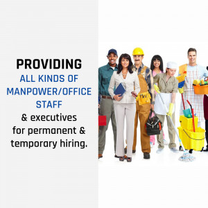 Diverse group of professionals representing various office and manpower roles.