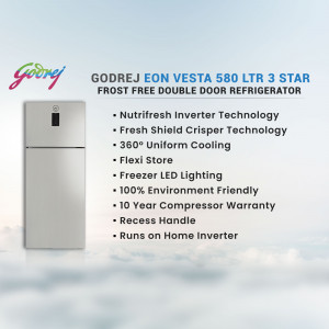 Silver Godrej Eon Vesta 580 Ltr 3 Star Frost Free Double Door Refrigerator