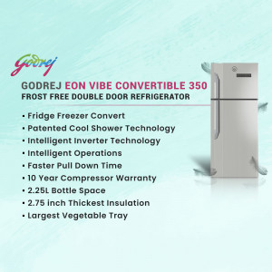 Godrej Eon Vibe Convertible 350 Frost Free Double Door Refrigerator - Silver Finish