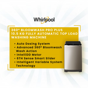 Whirlpool 10.5 KG Fully Automatic Top Load Washing Machine with features like Auto Dosing and 360° Bloomwash