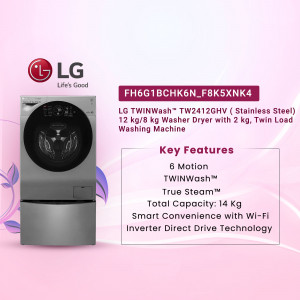 LG TWINWash™ 12 kg/8 kg Washer Dryer with 2 kg, Twin Load Washing Machine - FH6G1BCHKN