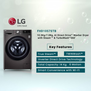 LG FHD1057STB 10.5kg/7.0kg AI Direct Drive Washer Dryer with Steam and TurboWash360