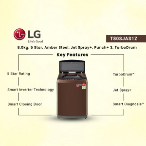 LG T80SJA51Z 8.0kg Top Load Washing Machine with TurboDrum and Jet Spray+