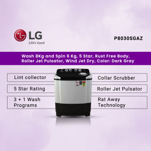 LG P8030SGAZ 8kg Semi-Automatic Washing Machine - Dark Gray
