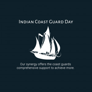 Indian Coast Guard Day celebration graphic with a ship silhouette.