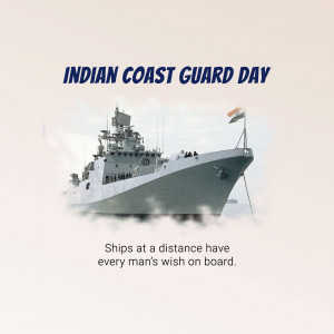 Image depicting an Indian Coast Guard ship with the text 'Indian Coast Guard Day'