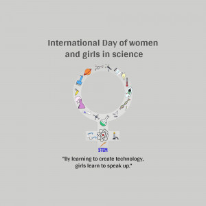 International Day of Women and Girls in Science graphic with a female symbol and STEM icons.