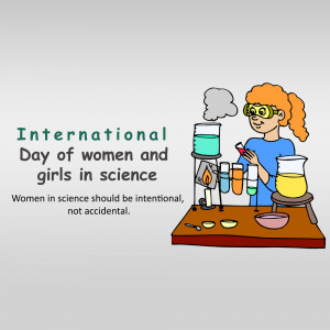 Illustration of a female scientist conducting an experiment in a lab, celebrating International Day of Women and Girls in Science.