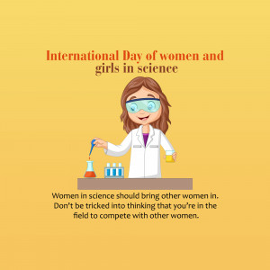 Illustration of a young girl in a lab coat conducting a science experiment.
