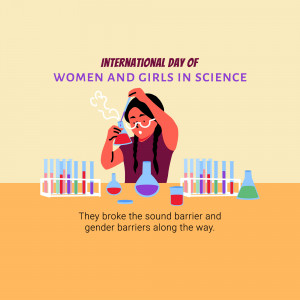Illustration of a female scientist conducting an experiment in a lab, celebrating International Day of Women and Girls in Science.