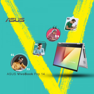 ASUS VivoBook Flip 14 laptop with students using devices