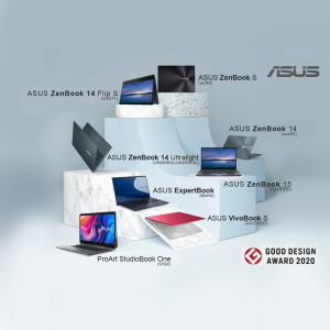 A promotional image showcasing the ASUS Zenbook and Vivobook series laptops.