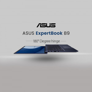 ASUS ExpertBook B9 laptop showcasing its 180-degree hinge