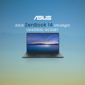 ASUS ZenBook 14 Ultralight laptop displayed with a scenic background.