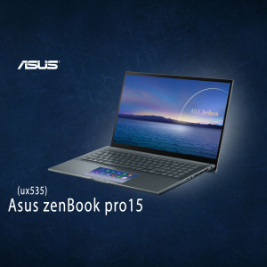 ASUS ZenBook Pro 15 laptop on a dark blue background