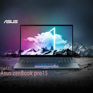 ASUS ZenBook Pro 15 laptop with a vibrant display showing a mountain landscape.