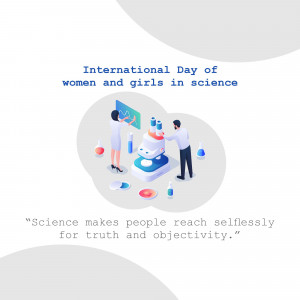 Illustration depicting scientists working in a lab, celebrating International Day of Women and Girls in Science.