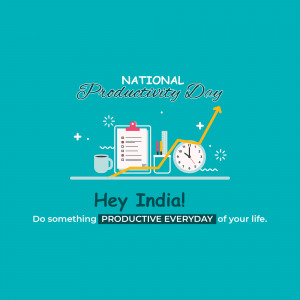 Illustration for National Productivity Day with office supplies and a growth chart.
