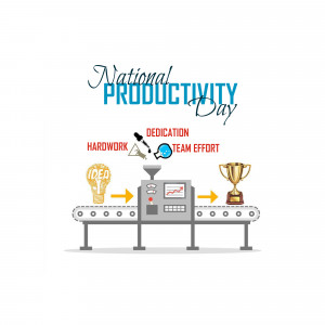 Illustration depicting the process of productivity with icons representing hard work, dedication, and team effort leading to success.