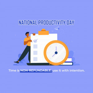 Illustration for National Productivity Day featuring a man with a checklist and a clock.