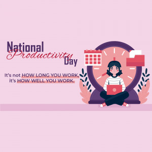 Illustration for National Productivity Day featuring a woman working on a laptop.