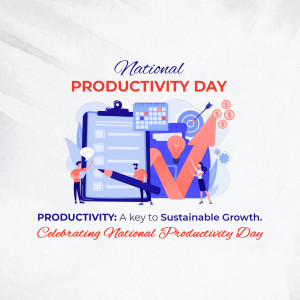 Illustration celebrating National Productivity Day with people working on tasks and a calendar.